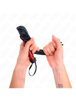 Kink - Frusta con Nappe in Pelle Vegana Nera e Manico Rosso 40 Cm