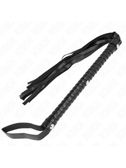 Kink - Frusta con Manico Lungo e Nappe in Pelle Vegana Nera 60 Cm