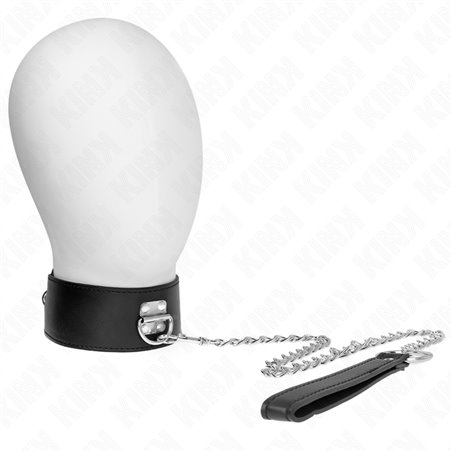 Kink - Collare 33,5-41x5 Cm in Pelle Vegana e Guinzaglio 65 Cm Nero