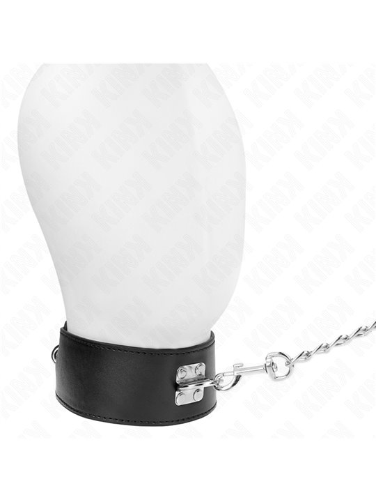 Kink - Collare 33,5-41x5 Cm in Pelle Vegana e Guinzaglio 65 Cm Nero