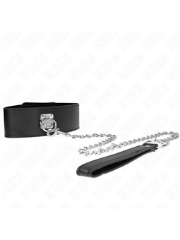 Kink - Collare 33,5-41x5 Cm in Pelle Vegana e Guinzaglio 65 Cm Nero
