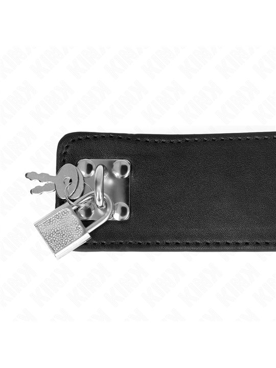 Kink - Collare 33,5-41x5 Cm in Pelle Vegana e Guinzaglio 65 Cm Nero