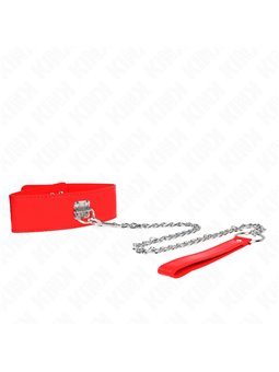 Kink - Collare 33,5-41x5 Cm in Pelle Vegana e Guinzaglio 65 Cm Rosso