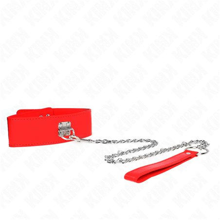 Kink - Collare 33,5-41x5 Cm in Pelle Vegana e Guinzaglio 65 Cm Rosso