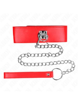 Kink - Collare 33,5-41x5 Cm in Pelle Vegana e Guinzaglio 65 Cm Rosso