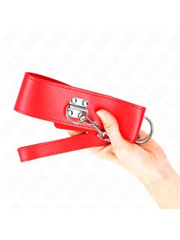 Kink - Collare 33,5-41x5 Cm in Pelle Vegana e Guinzaglio 65 Cm Rosso