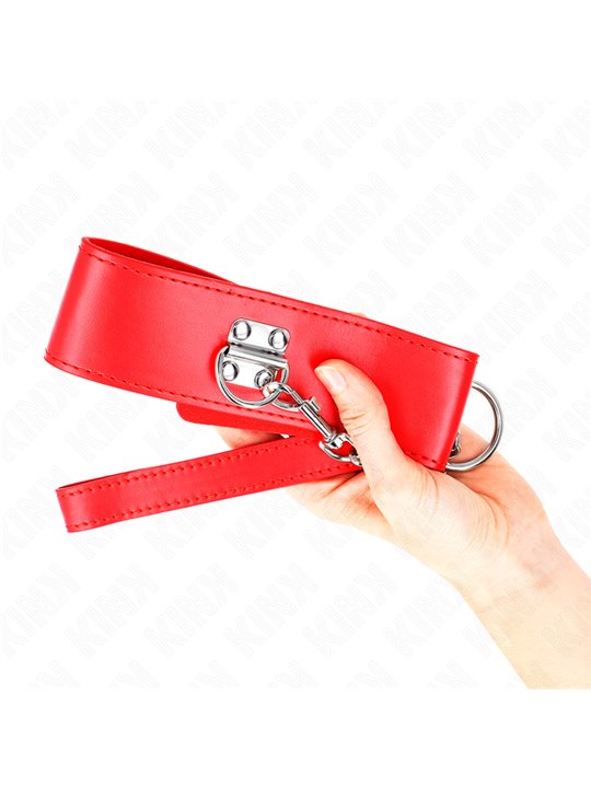 Kink - Collare 33,5-41x5 Cm in Pelle Vegana e Guinzaglio 65 Cm Rosso