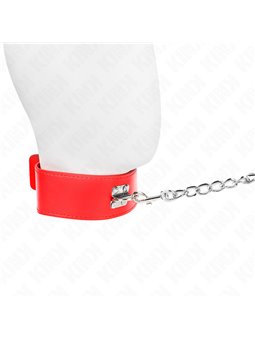 Kink - Collare 33,5-41x5 Cm in Pelle Vegana e Guinzaglio 65 Cm Rosso
