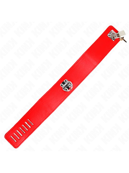 Kink - Collare 33,5-41x5 Cm in Pelle Vegana e Guinzaglio 65 Cm Rosso