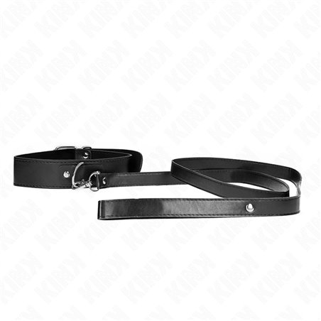 Kink - Collare 32-50x8 Cm e Guinzaglio 116 Cm in Pelle Vegana Nera