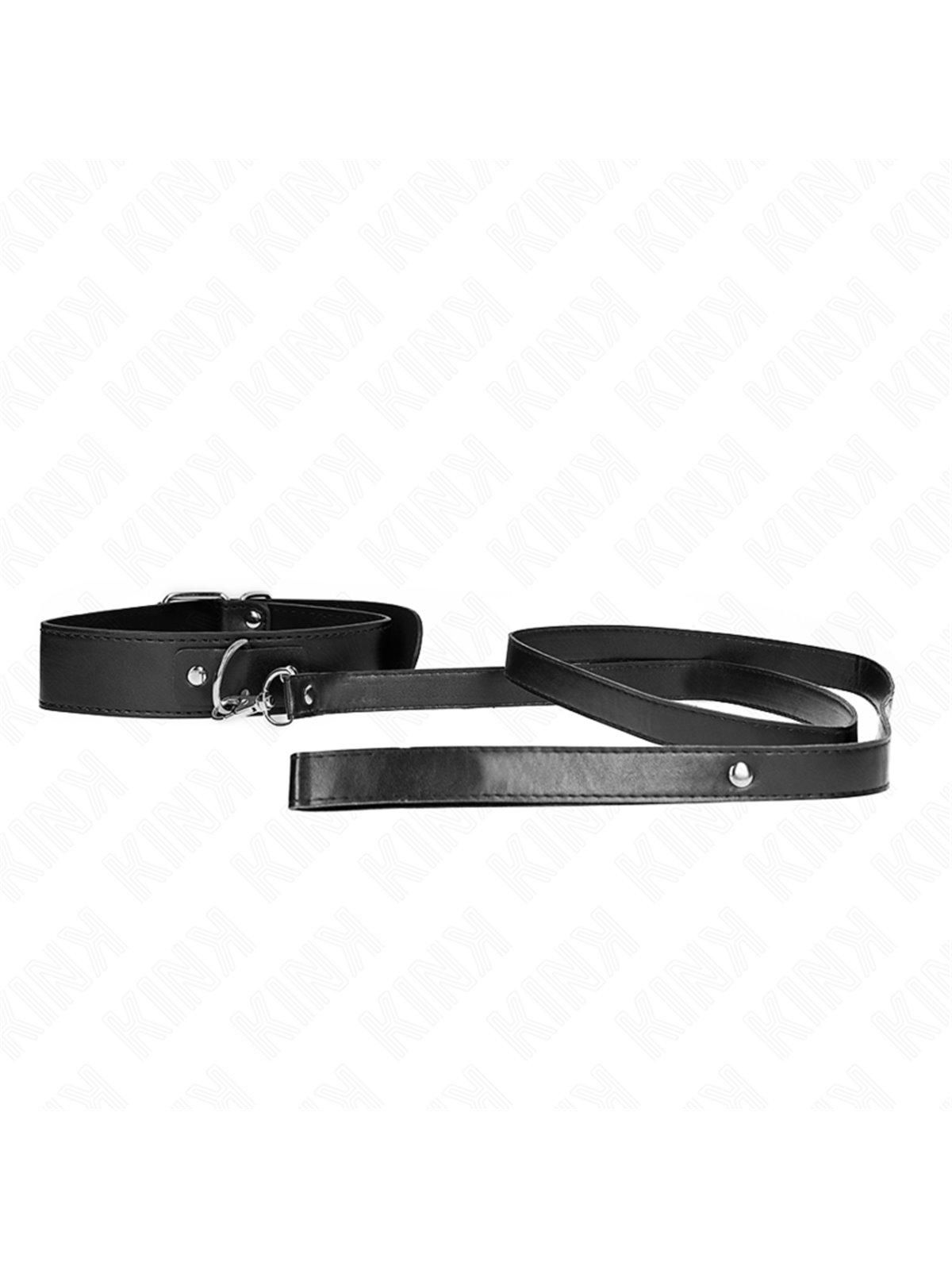 Kink - Collare 32-50x8 Cm e Guinzaglio 116 Cm in Pelle Vegana Nera