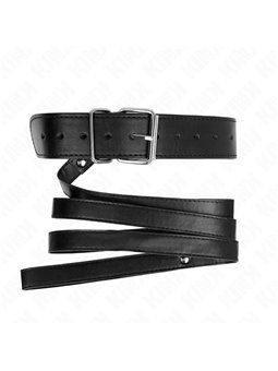 Kink - Collare 32-50x8 Cm e Guinzaglio 116 Cm in Pelle Vegana Nera