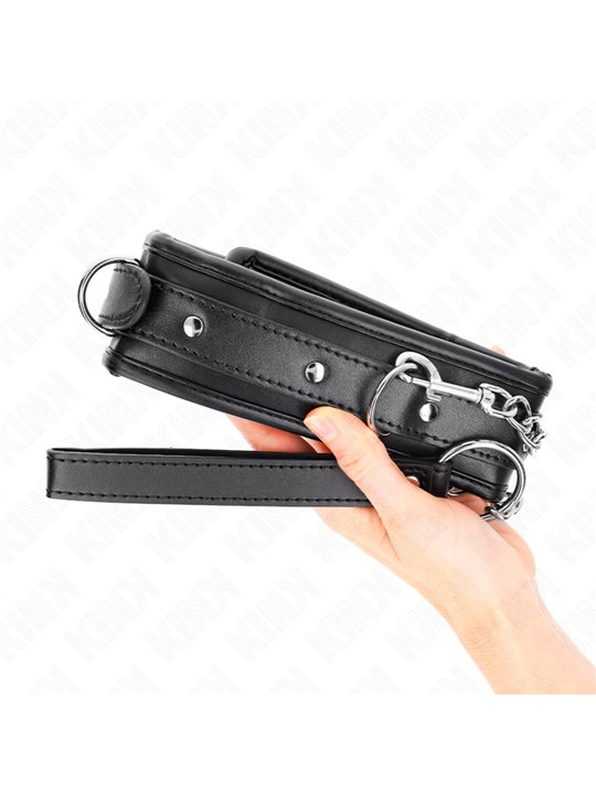 Kink - Collare 36,5-50 Cm e Guinzaglio 65 Cm in Pelle Vegana Mod. 1 Nero