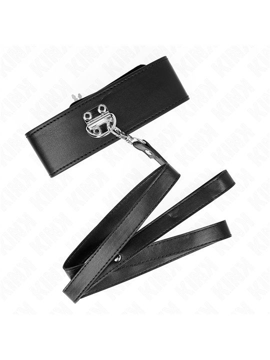 Kink - Collare 36-43x5 Cm e Guinzaglio 116 Cm in Pelle Vegana Nera
