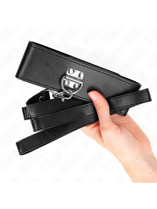Kink - Collare 36-43x5 Cm e Guinzaglio 116 Cm in Pelle Vegana Nera