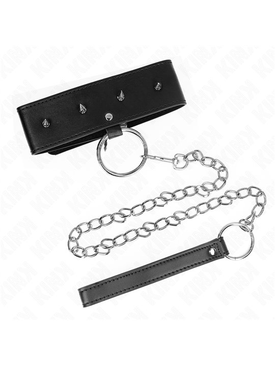 Kink - Collare 36-43x5 Cm e Guinzaglio 65 Cm con Borchie Mod. 2 Nero