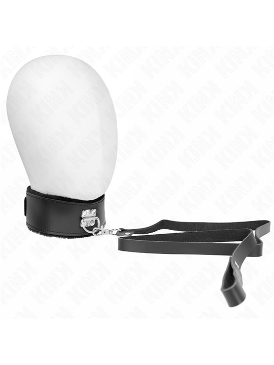 Kink - Collare 40-48x6 Cm e Guinzaglio 116 Cm in Pelle Vegana Nera