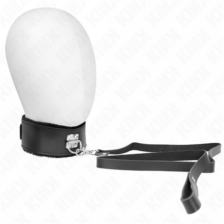 Kink - Collare 40-48x6 Cm e Guinzaglio 116 Cm in Pelle Vegana Nera