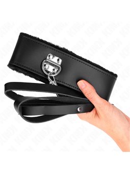 Kink - Collare 40-48x6 Cm e Guinzaglio 116 Cm in Pelle Vegana Nera