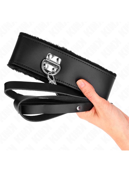 Kink - Collare 40-48x6 Cm e Guinzaglio 116 Cm in Pelle Vegana Nera