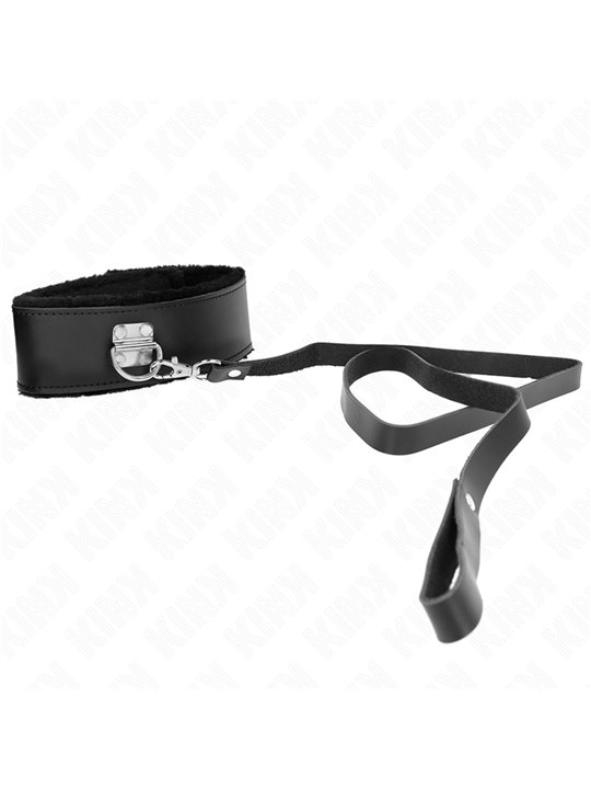 Kink - Collare 40-48x6 Cm e Guinzaglio 116 Cm in Pelle Vegana Nera