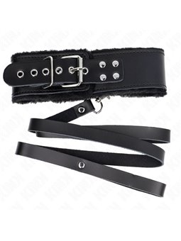 Kink - Collare 40-48x6 Cm e Guinzaglio 116 Cm in Pelle Vegana Nera