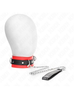 Kink - Collare 54x4,5 Cm e Guinzaglio 65 Cm in Pelle Vegana Rosso/Nero