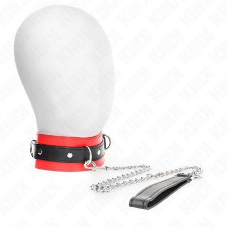 Kink - Collare 54x4,5 Cm e Guinzaglio 65 Cm in Pelle Vegana Rosso/Nero
