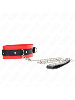 Kink - Collare 54x4,5 Cm e Guinzaglio 65 Cm in Pelle Vegana Rosso/Nero