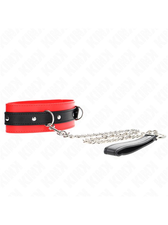 Kink - Collare 54x4,5 Cm e Guinzaglio 65 Cm in Pelle Vegana Rosso/Nero