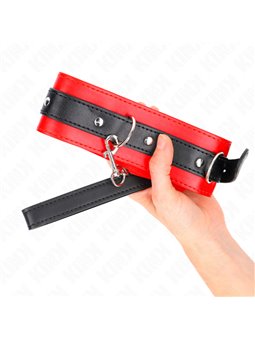 Kink - Collare 54x4,5 Cm e Guinzaglio 65 Cm in Pelle Vegana Rosso/Nero