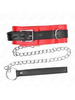 Kink - Collare 54x4,5 Cm e Guinzaglio 65 Cm in Pelle Vegana Rosso/Nero