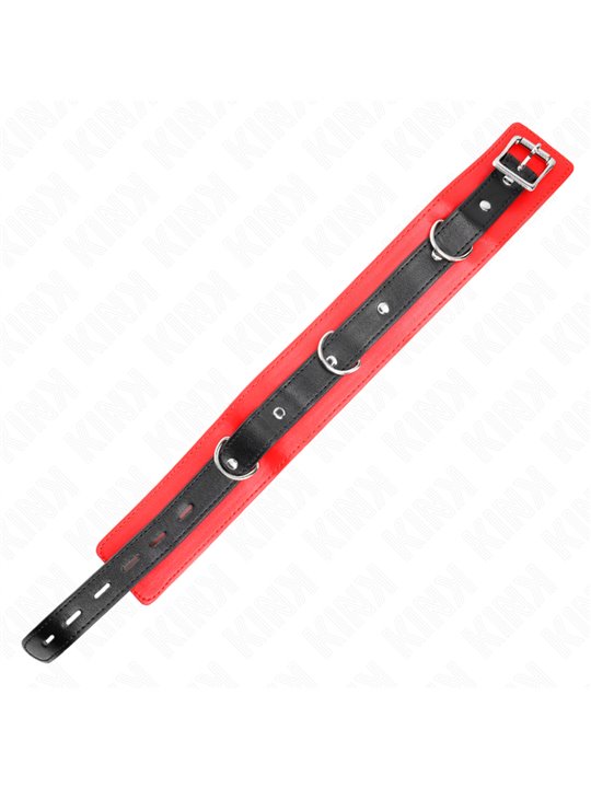 Kink - Collare 54x4,5 Cm e Guinzaglio 65 Cm in Pelle Vegana Rosso/Nero