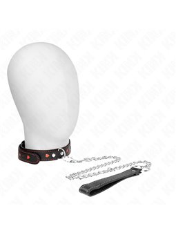 Kink - Collare in Pelle Vegana Nera con Cuori Rossi e Guinzaglio 65 Cm
