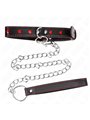 Kink - Collare in Pelle Vegana Nera con Cuori Rossi e Guinzaglio 65 Cm