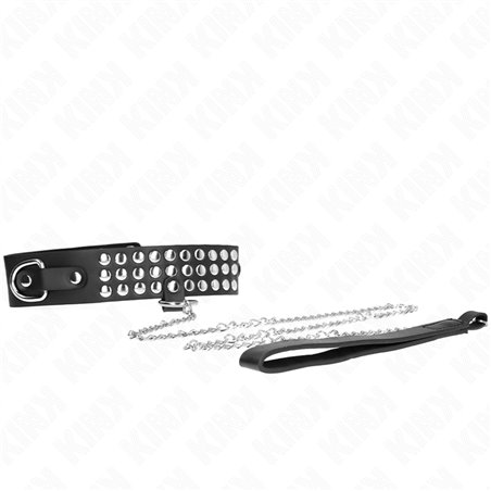 Kink - Collare 37-42x5,3 Cm e Guinzaglio 65 Cm con Borchie Nero