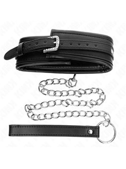 Kink - Collare 48,5x5,3 Cm e Guinzaglio 65 Cm in Pelle Vegana Nera