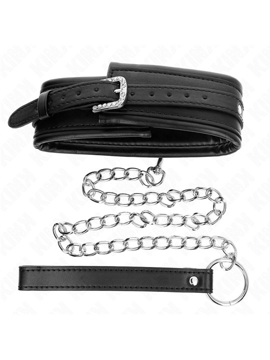 Kink - Collare 48,5x5,3 Cm e Guinzaglio 65 Cm in Pelle Vegana Nera