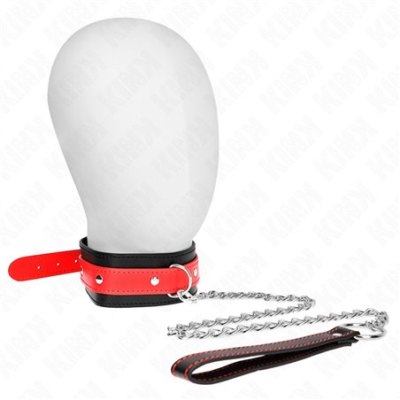 Kink - Collare 36-43x5 Cm e Guinzaglio 65 Cm in Pelle Vegana Rosso