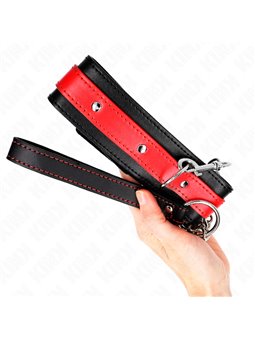Kink - Collare 36-43x5 Cm e Guinzaglio 65 Cm in Pelle Vegana Rosso
