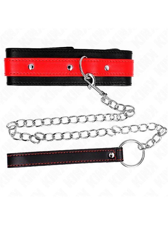 Kink - Collare 36-43x5 Cm e Guinzaglio 65 Cm in Pelle Vegana Rosso