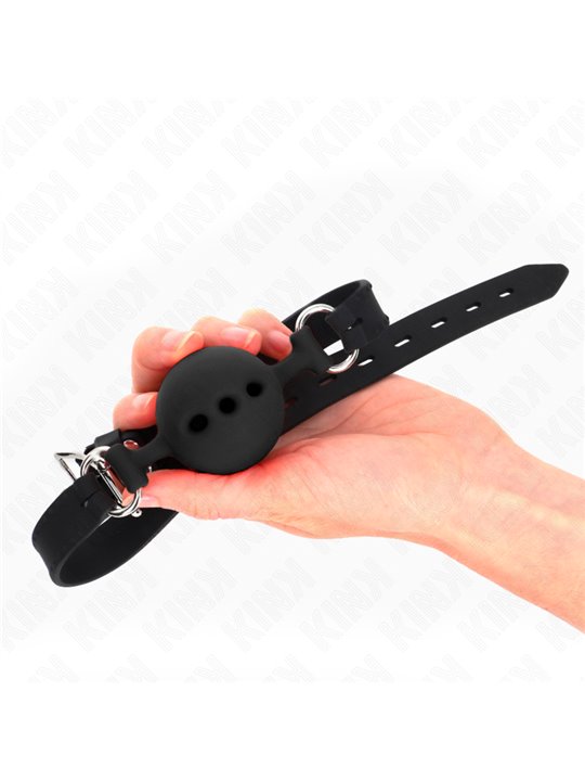 Kink - Full Silicone Gag 55 X 2 Cm With 5 Cm Ball Size L Black Adjustable 35-51 Cm