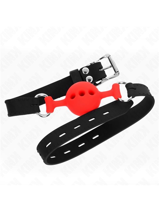 Kink - Bavaglio Nero in Silicone 55x2 Cm con Palla Rossa 4 Cm Taglia S