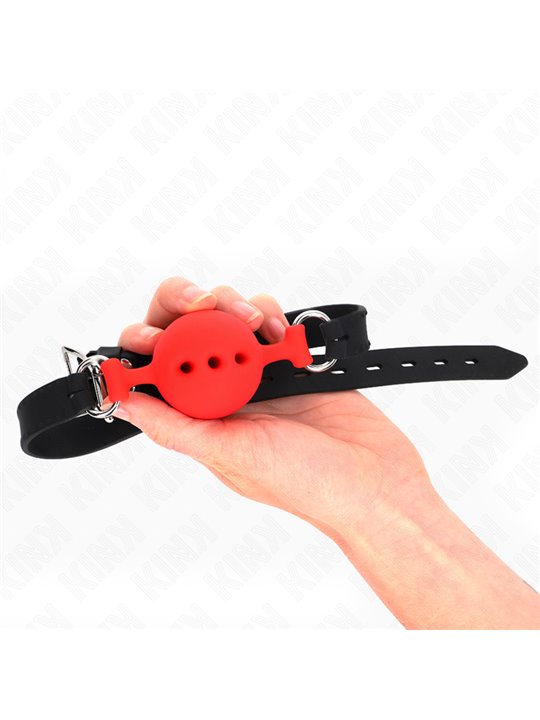 Kink - Bavaglio Nero in Silicone 55x2 Cm con Palla Rossa 4,5 Cm Taglia M