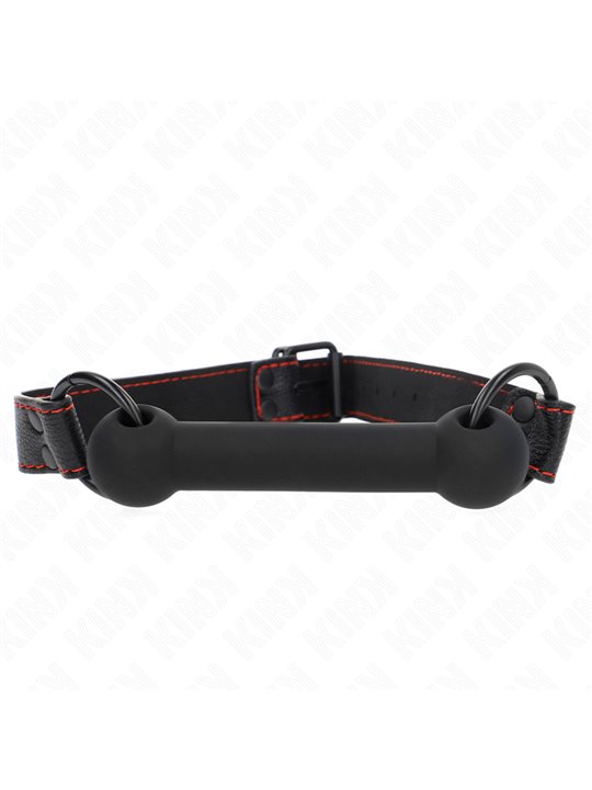 Kink - Bavaglio in Pelle Vegana 41-57 Cm con Osso in Silicone