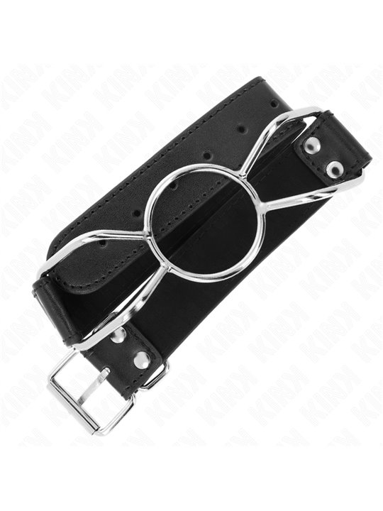 Kink - Bavaglio in Pelle Vegana Nera con Bocca di Ragno 5 Cm Taglia L