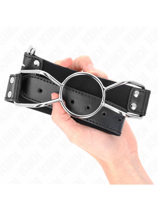 Kink - Bavaglio in Pelle Vegana Nera con Bocca di Ragno 5 Cm Taglia L