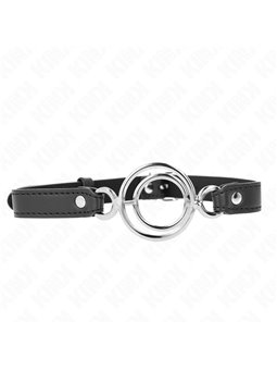 Kink - Bavaglio in Pelle Vegana Nera 63x2,5 Cm con Doppio O-Ring 5 Cm