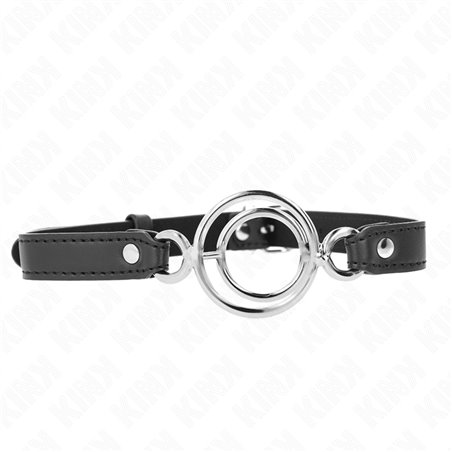 Kink - Bavaglio in Pelle Vegana Nera 63x2,5 Cm con Doppio O-Ring 5 Cm
