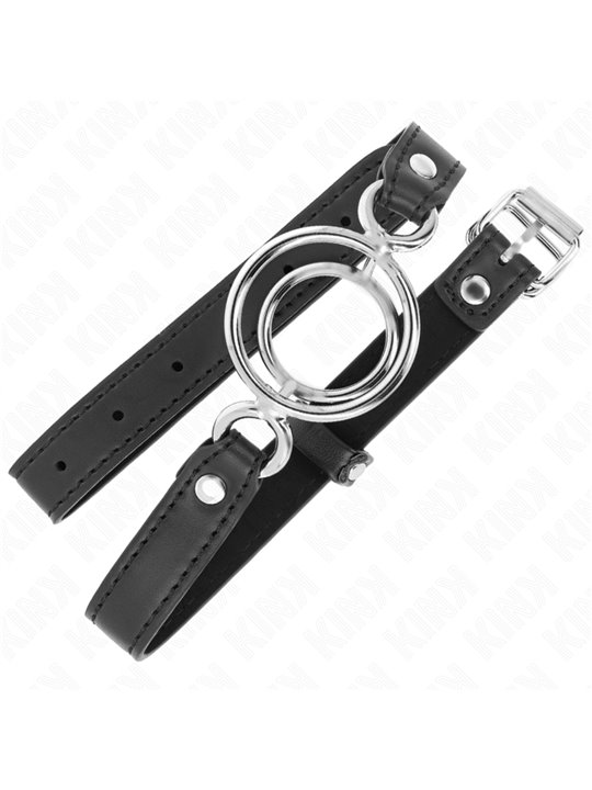 Kink - Bavaglio in Pelle Vegana Nera 63x2,5 Cm con Doppio O-Ring 5 Cm
